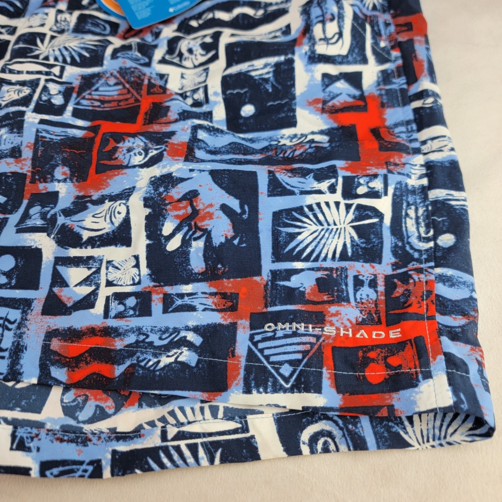Columbia Mens Super Backcast Water Shorts XL Blue Tropical Print Swim Trunks NEW